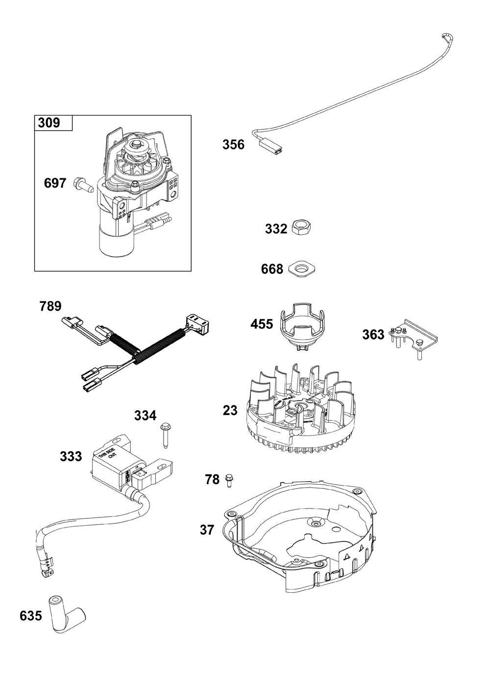 Flywheel, Ignition, And Starter Group Diagram and Parts List for 092J0B-0014-H5 020000 - 09Z999 Briggs and Stratton Engine